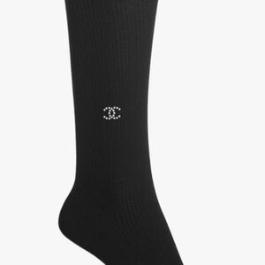 Authentic CHANEL Manchester Metiers D’Art 2024 Runway Black Socks Size Med NWT